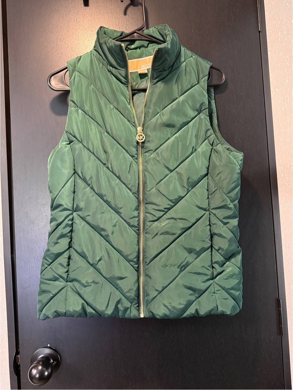 Michael Kors Green Quilted Puffer Vest with Gold Zipper